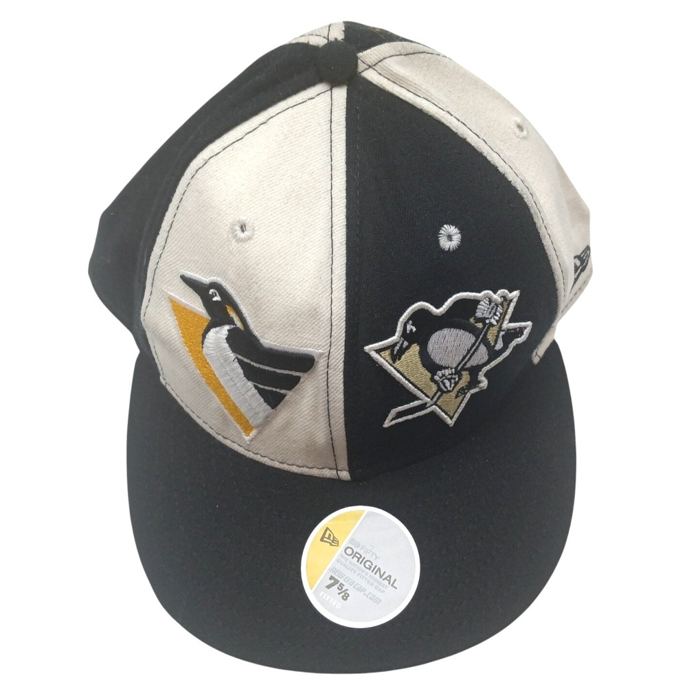 Pittsburgh Penguins New Era 59FIFTY Fitted Hat Cap NHL Hockey Black/ White 7 5/8